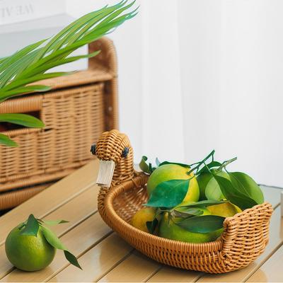 Duck Shaped Plastic Rattan Woven Basket Multi Purpose Storage Container for Fruits Snacks Toiletries Desk Bedroom Bathroom