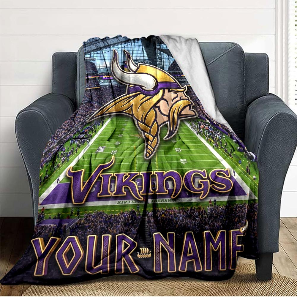 Name Custom Minnesota Vikings Logos Print Flannel Blanket High Quality Warm Comfortable Cover for All Seasons Perfect for Gifts Home Decor