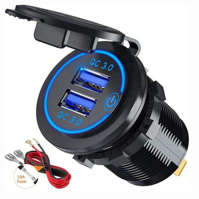 Waterproof 12V/24V Quick Charge 3.0 Dual USB Charger Socket with Touch Switch DIY Kit for Car,Golf Cart,Boat,RV,Motorcycle,Truck and More