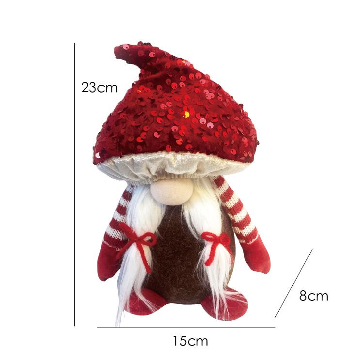 Festive Red Mushroom and Rudolph Faceless Doll Ornament