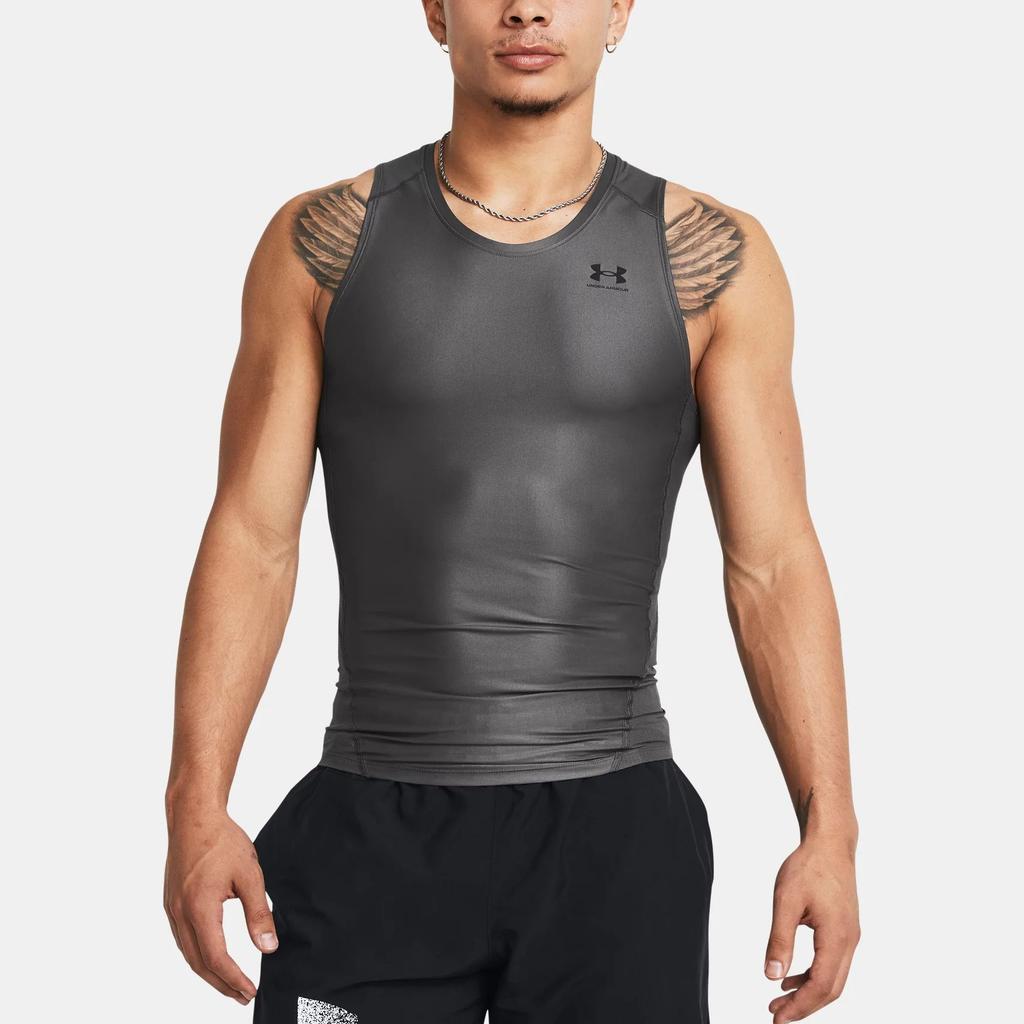 Under Armour UA Iso-Chill Letter Logo Print Slim Fit Dry Comfortable Breathable Sleeveless Tank Top Men Tank Tops Dark-Gray 1365225-025