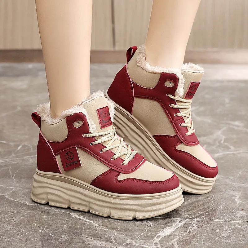 Fashion Winter Women's Ankle Boots  Warm Plush Anti Slip Outdoor Snow Boots High Top Platform Simple Warm Student Women's Shoes
