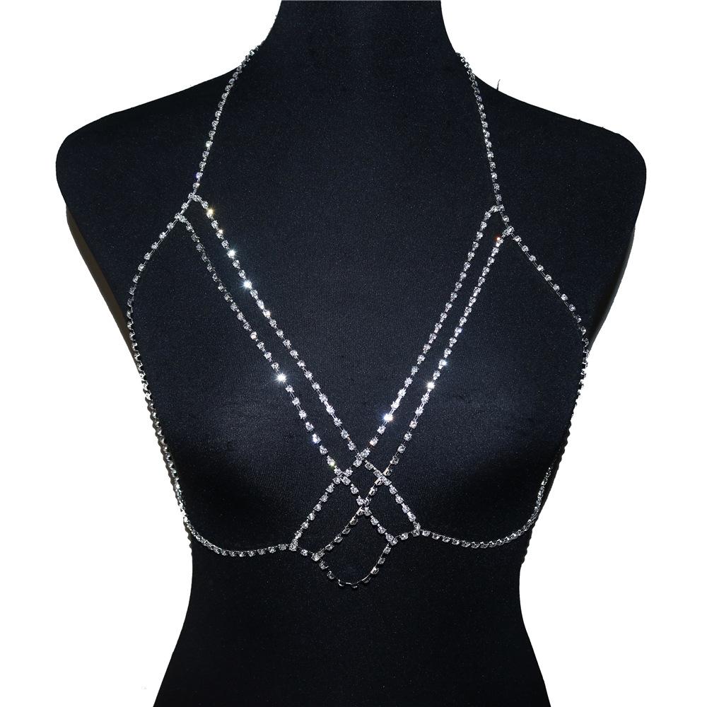 

European And American Sexy Breast Chain, Cross Rhinestone Sexy Bohemian Beach Necklace Cross Body Chain