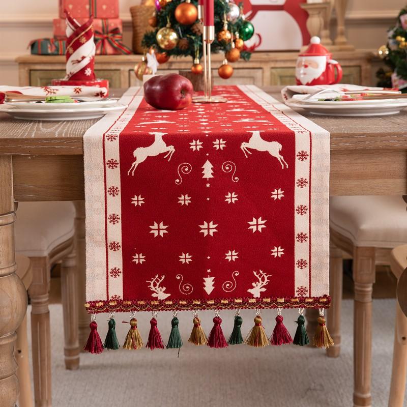 Christmas Tree Table Runner Tassel Home Decor Tablecloth Bed End Scarf