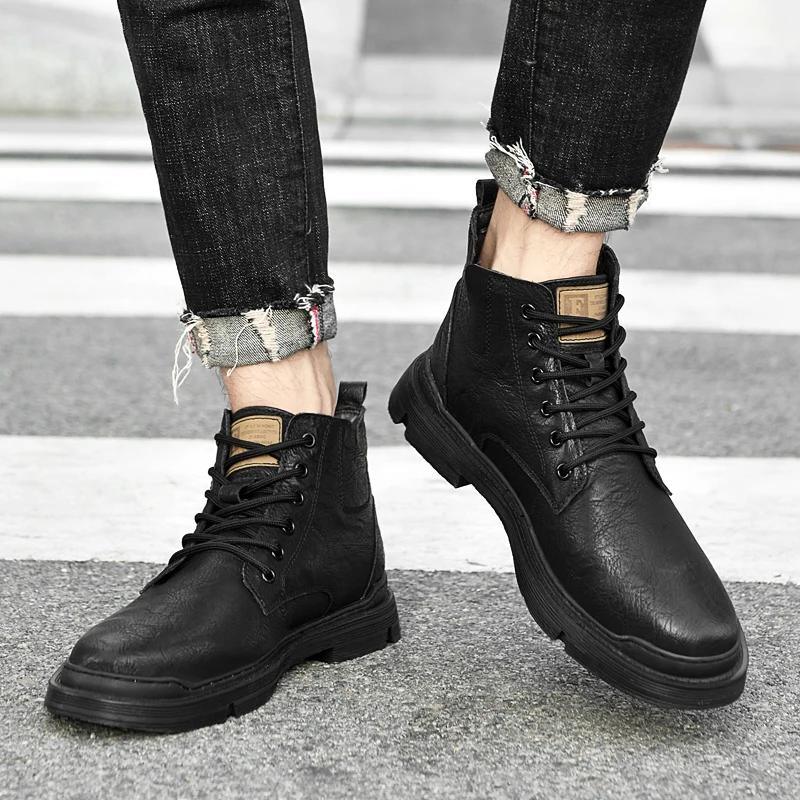 Fashion High Quality Leather Motorcycle Boots Casual Luxury Designers Lace-up High Top Comfortable Fashion Man Outdoor Work Boots