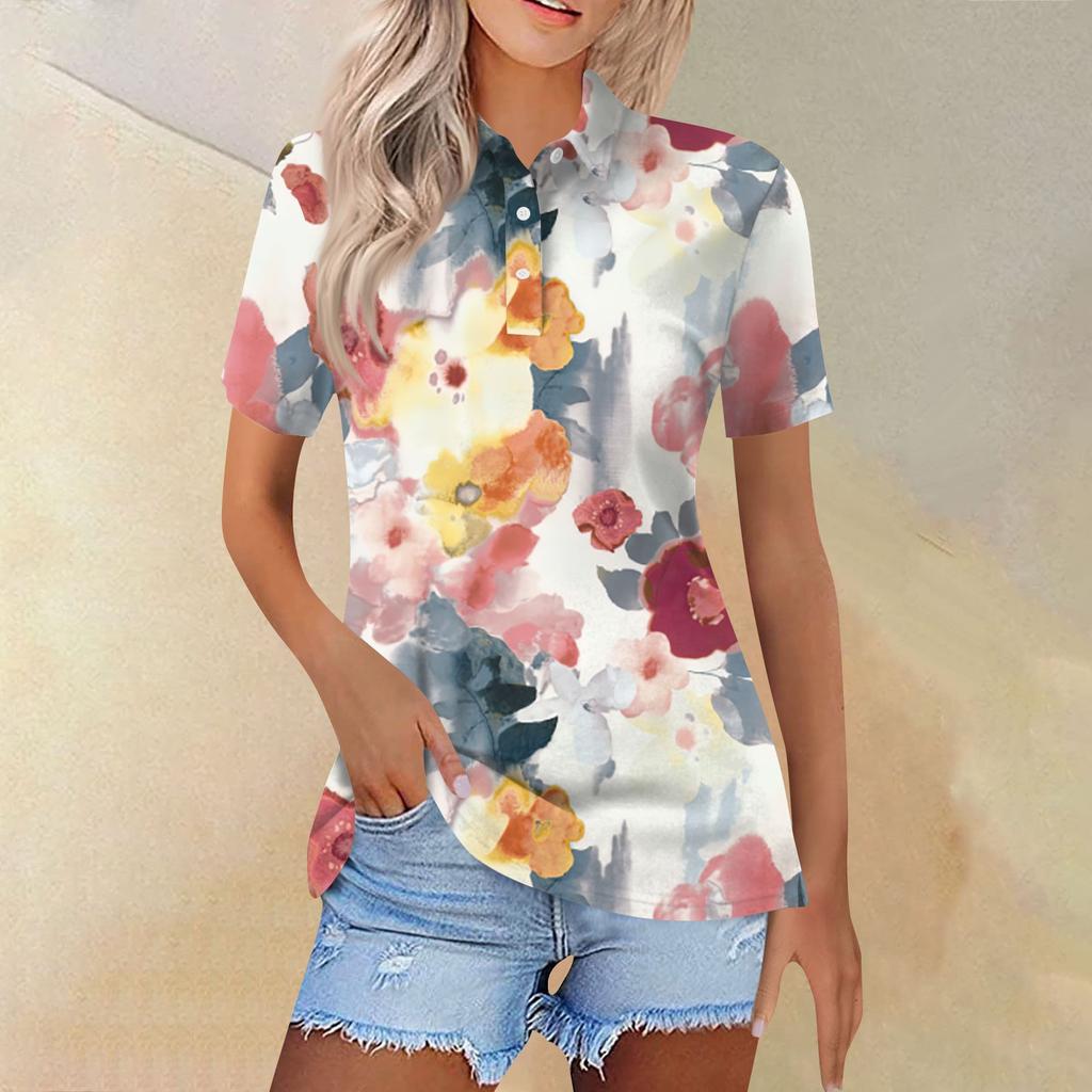 Cămașă cu mânecă scurtă cu imprimeu la modă pentru femei Casual Topuri cu nasturi