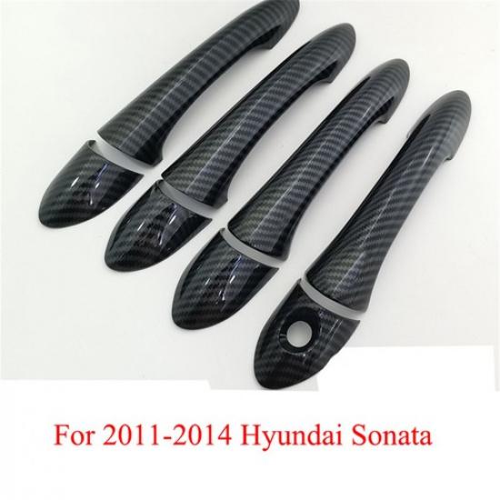 Car Black Carbon Fiber Look Door Handle Covers Trims For 2011-14 Hyundai Sonata