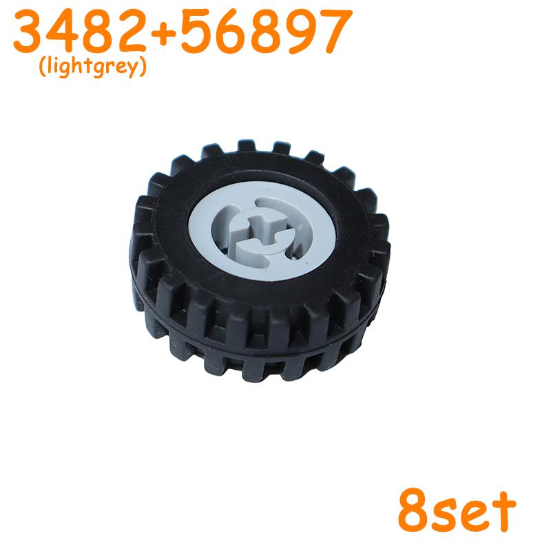 Non-Toxic 3482 30155 56897 56902 56903 61254 Tire Wheels Cross Hole Set Car Truck Hub Technical Bricks Moc Motorcycle Building Blocks