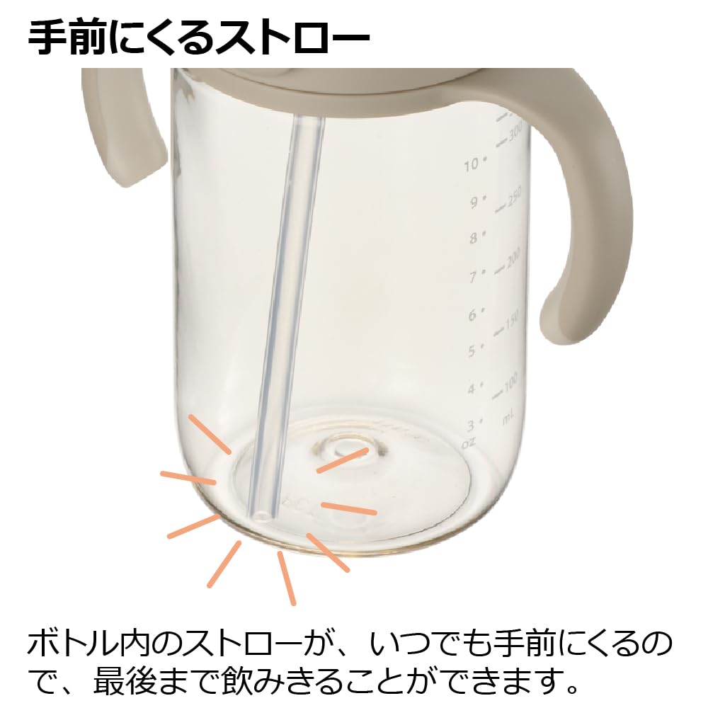 Richell Leak-Proof, Easy-to-Wash Straw Mug, Green, 320ml, for babies 7 months and up. The straw is positioned towards the front, allowing for easy sip