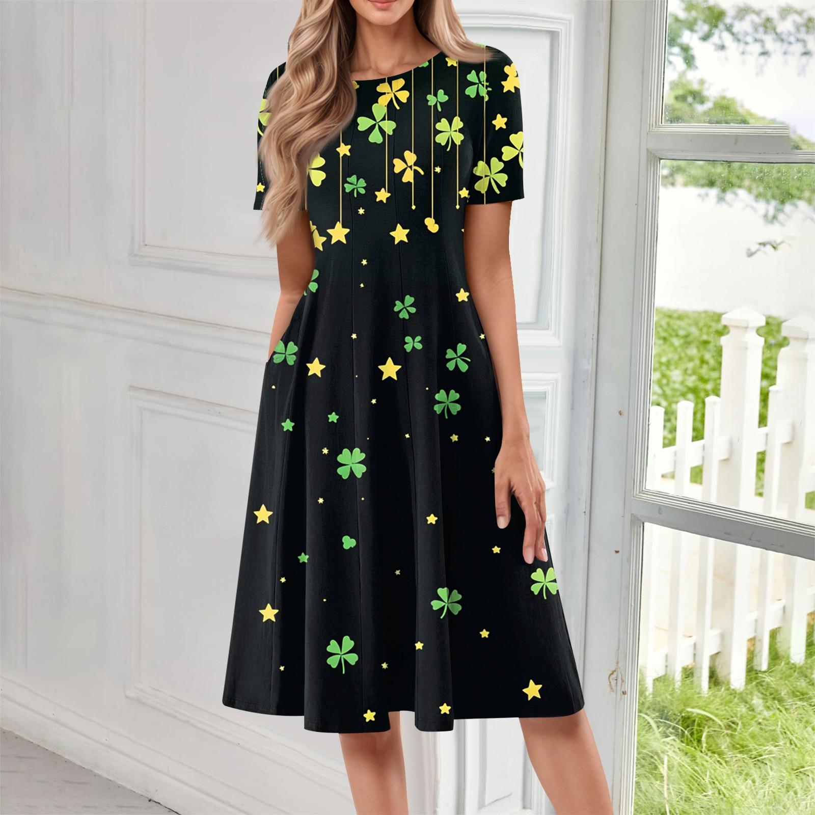 

Женское повседневное модное платье миди с круглым вырезом и коротким рукавом с принтом S