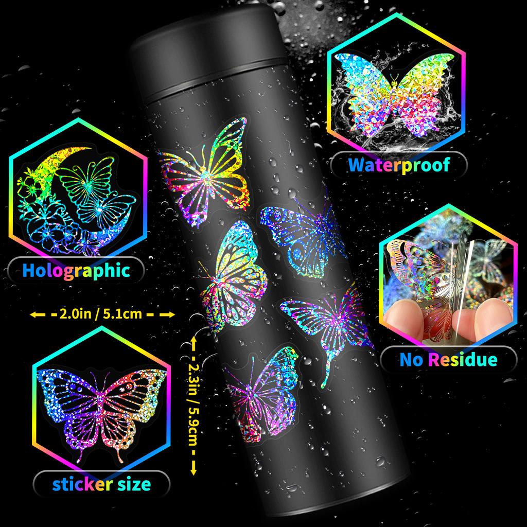10/50/100PCS Transparent Laser Butterfly Stickers Holographic Stickers for Watercup Laptop Scrapbook Notebook Diary Stickers