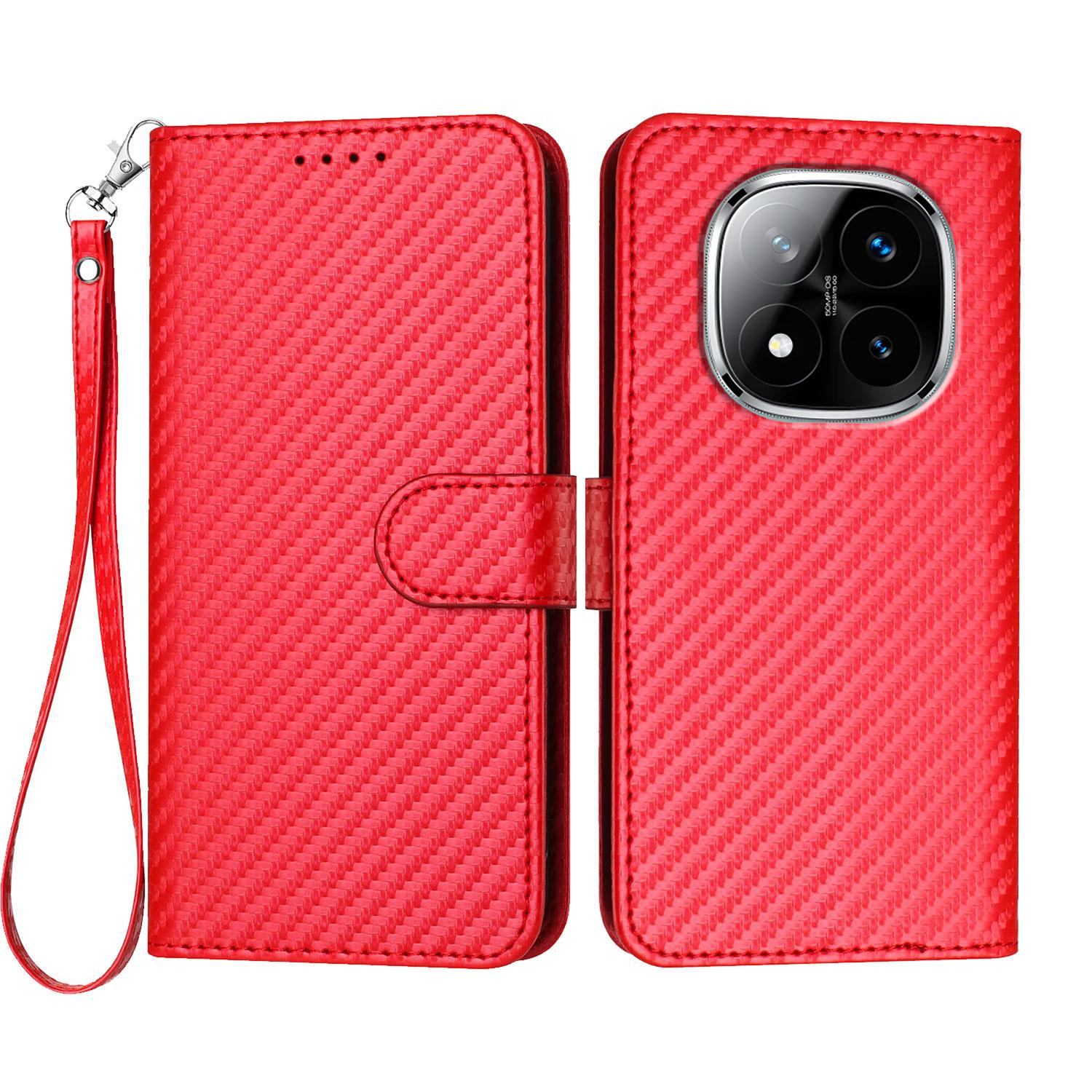

For Xiaomi Redmi Note 14 Pro+ 5G/Xiaomi Poco X7 5G/Xiaomi Redmi Note 14 Pro 5G Wallet Case with Strap Carbon Fiber Texture Leather Mobile Cover D