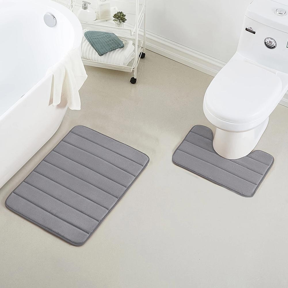 3Pcs Memory Foam Bathroom Mats and Rugs Sets Extra Absorbent U-Shaped Rug Machine Washable Floor Door Mat Bathroom Accessories