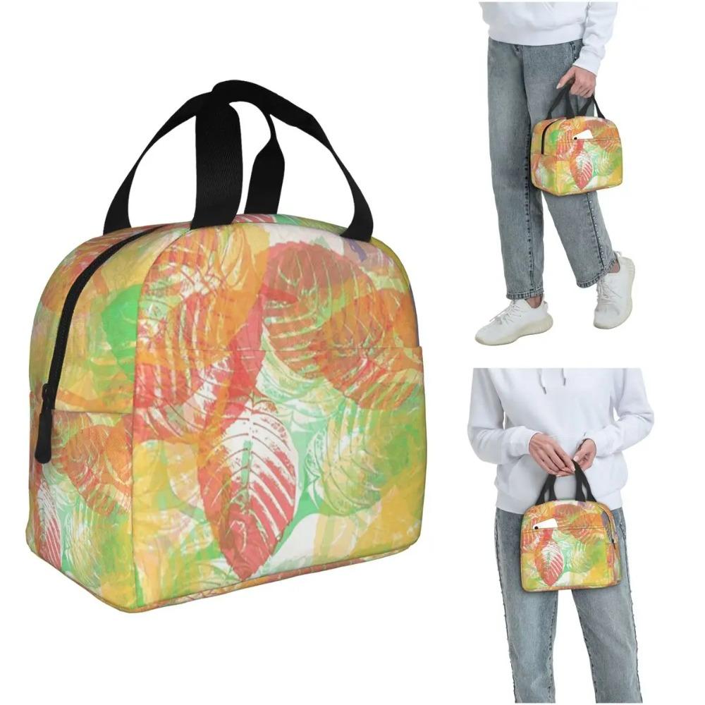 Colorful Leaves Leaf Vein Pattern Insulated Lunch Bag for Women Children Portable Food Boxes Thermal Lunch Box Tote
