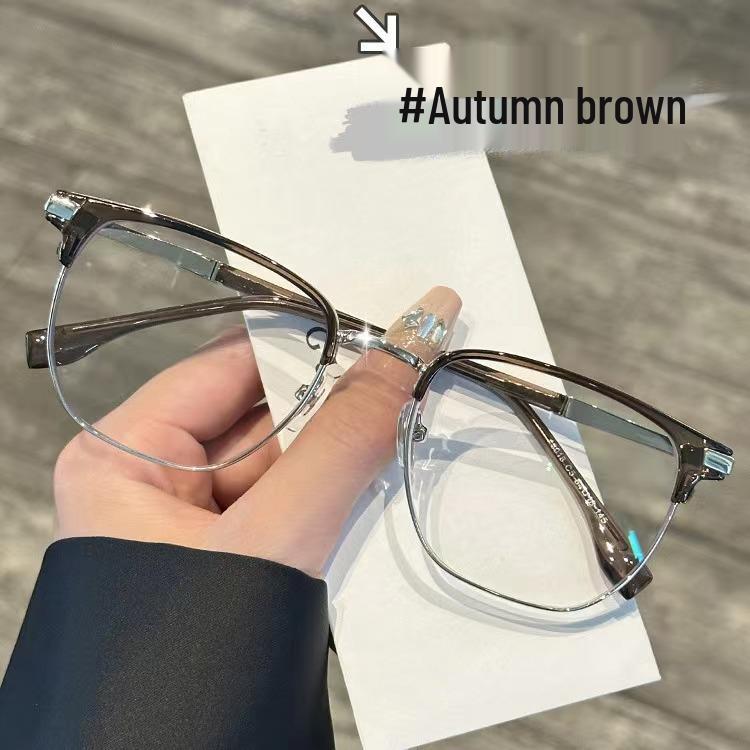 Men's Trendy Techie Half-Rim Square Glasses Frame in Green for Large Faces, Fit for Prescription Lenses.