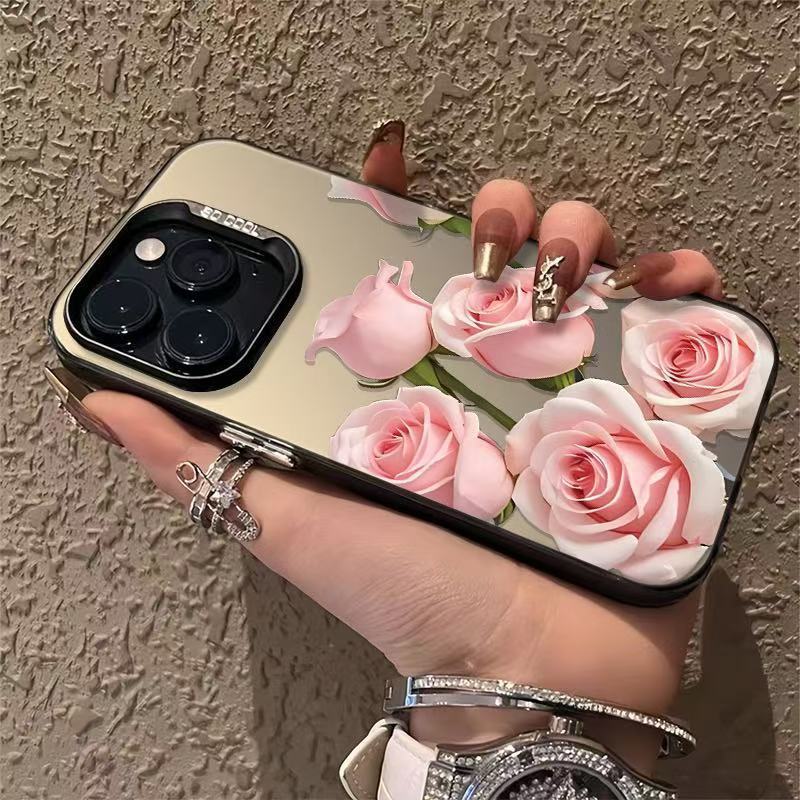 Pink rose flower case suitable for Apple 15 Pro Max, iPhone 16, beautiful 1413, fresh and simple 17