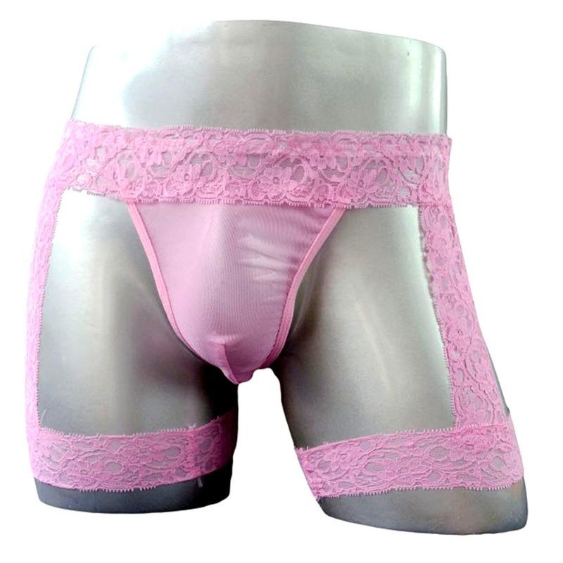 Men's sex underwear sexy transparent lace pocket flat foot leggings men's sex underwear