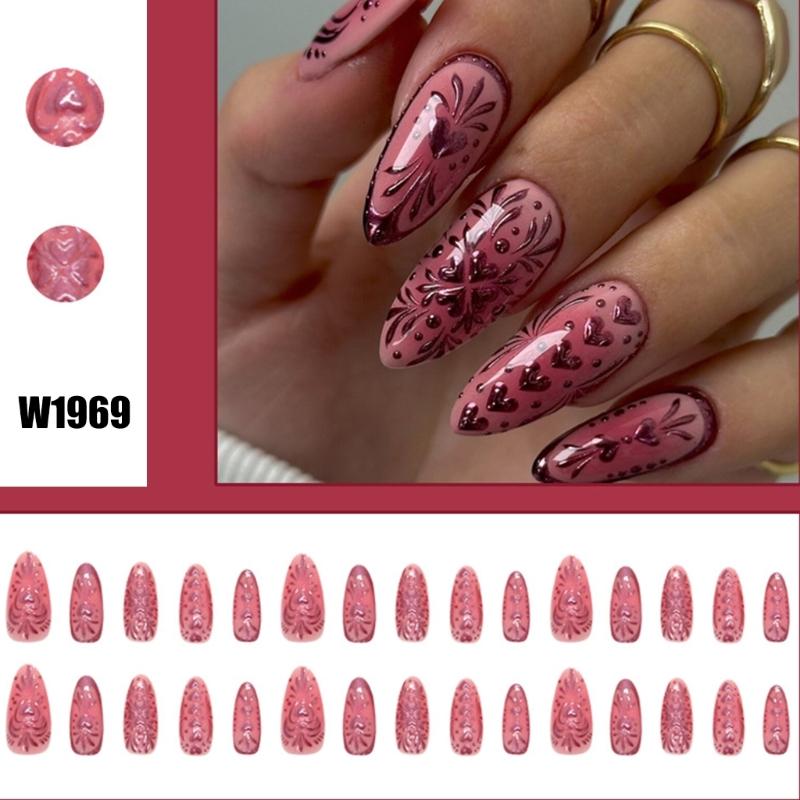 Almond Press On Nail Glossy Fake Nail Stick On Nail In 15 Sizes,30Pcs French Nail Tips for DIY Nail Art Decorations