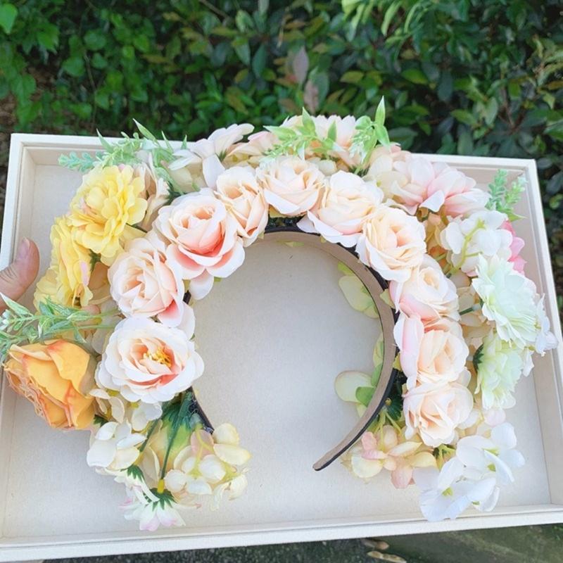 Ethnic Style Bridal Headband Hair Wreath Florals Crown Wedding Flower Headband Beach Hairband for Women Hair Accessory