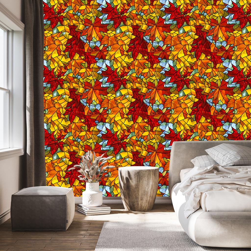 Stained Glass Wallpaper Red and Gold for Living Room and Bedroom 50x1000