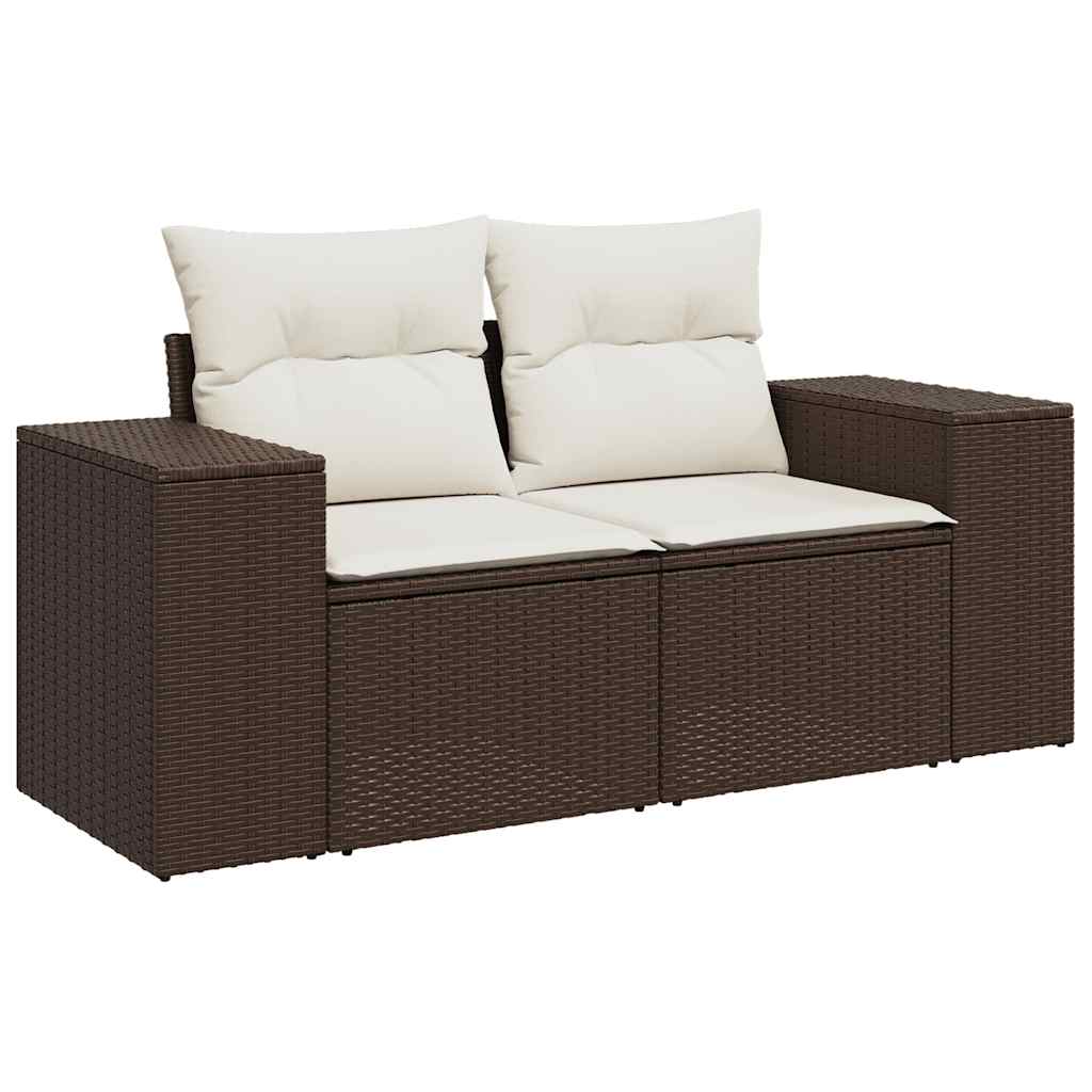 7 Piece Garden Sofa Set with Cushions Brown Poly Rattan