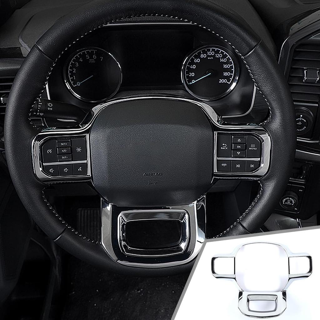 GZXinWei Chrome Interior Upgrade Accessories for Ford F150 Raptor 2021 2022 2023 Steering Wheel Frame Trim Cover Panel Protector Sticker Decortion