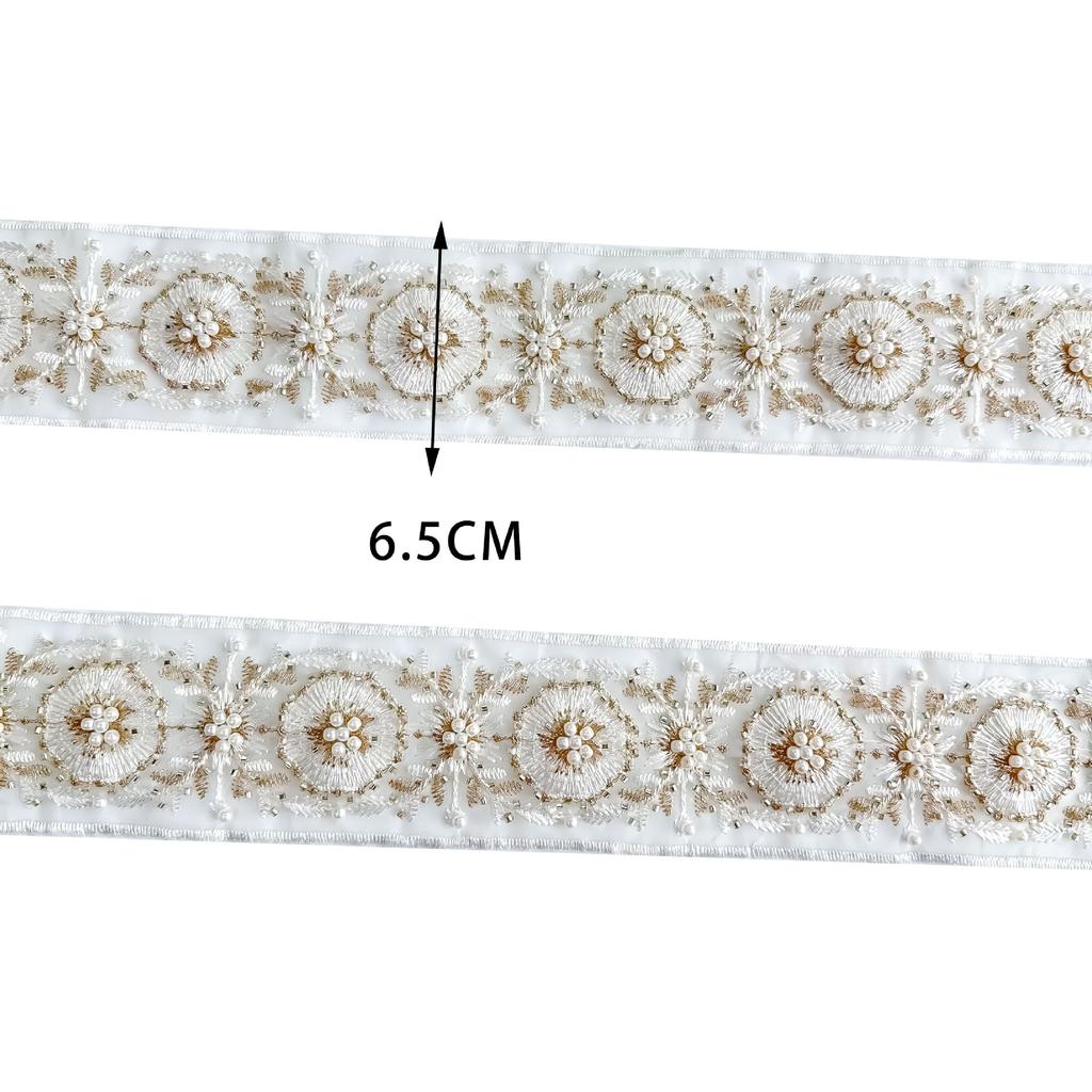6.5Cm Heavy Industry Multi-Color Bead Embroidery Barcode Clothing Cuffs Skirt Collar Decoration Exotic Ethnic Style Lace