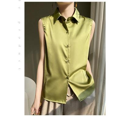 Camicia di seta da donna estiva T-shirt senza maniche Temperamento Top eleganti Gilet