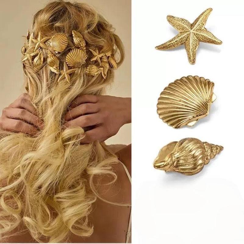 1/3 Stuks Mode Schelp Zeester Haarclips Y2K Vakantiestijl Haarklemmen Dames Meisjes Metalen Zijkant Pony Clips Haaraccessoires Cadeaus