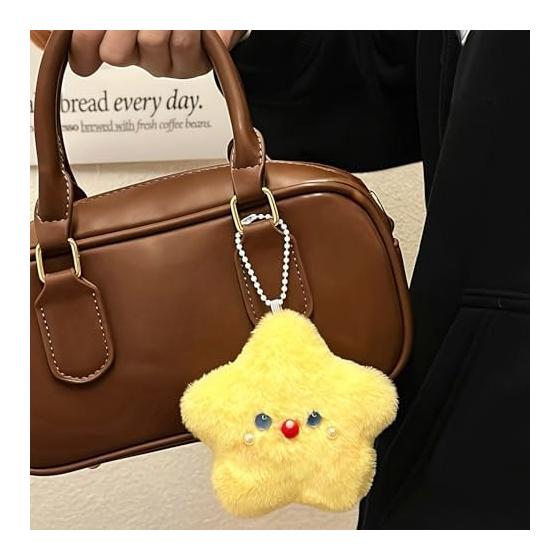[Orirya] Cute Star-shaped Plush Keychain Beeping Mascot Charm Student Bag Decoration Fluffy Star Key Chain Present Gift