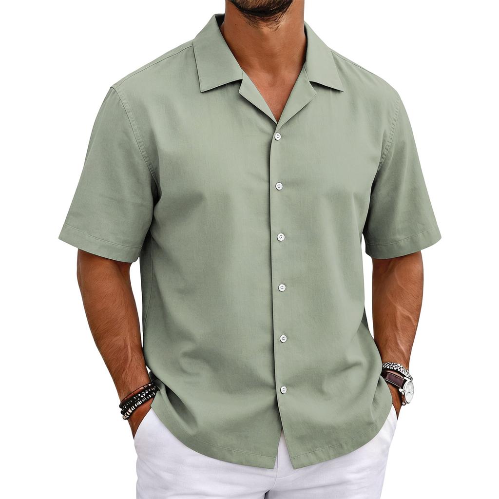 Men's Short Sleeve Cuban Collar Shirt Button Down Casual Lightweight Summer Shirt with Relaxed Fit Breathable Fabric