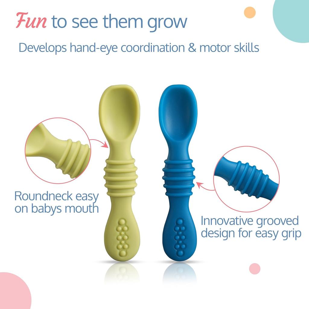 LuvLap Silicone Baby Feeding Spoons Set Of 2 For Baby Led Weaning And Self Feeding