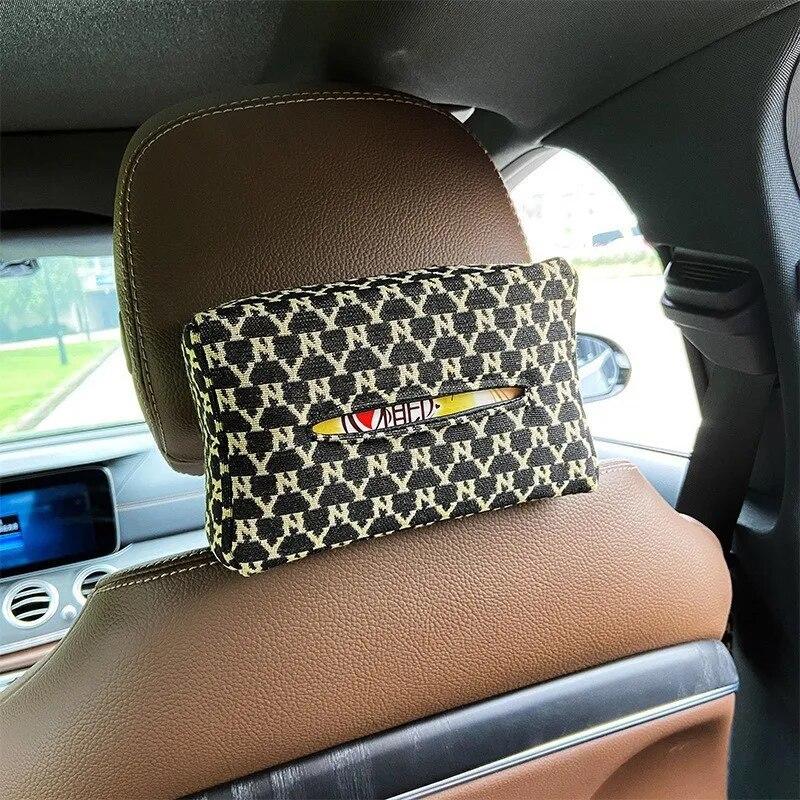 Car Tissue Box Car arMrest Box Drawer Box Car Interior Decoration High-class Feeling Thousand Birds Grid