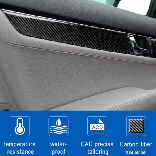 4Pcs Carbon Fiber Interior Door Panel Cover Trim For Mercedes-Benz W204 2007-13