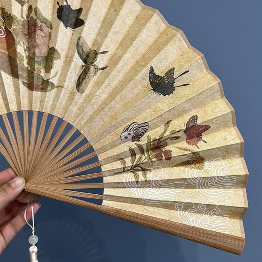 Double Sided Folding Hand Fan Bamboo Frame Retro Handheld Fan Summer Dance Fan  Hanfu Cheongsam