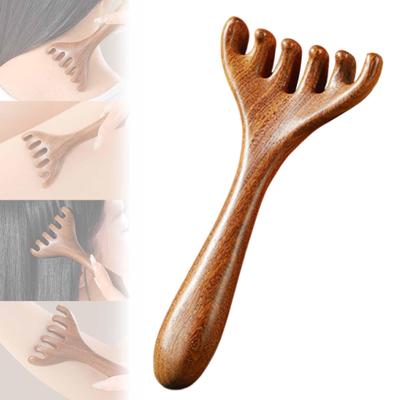 Geyik Boynuzu Meridyen Masaj Tarağı Saklama Çantalı Uzun Sap Sandal Ağacı Kafa Derisi Masaj Tarağı Altı Pençeli Geniş Dişli Vücut Masajı Guasha Kazıyıcı Aleti