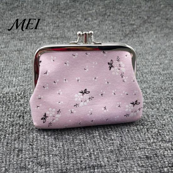 Versatile Small Wallet Floral Canvas Coin Purse, Women Change Purse with 2 Compartments, Kiss Lock Closure Pouch for Cash Coins Cards Durable