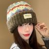 Vintage Fair Island knitted wool hat women's autumn and winter warm versatile ear protection hat loose face small headgear