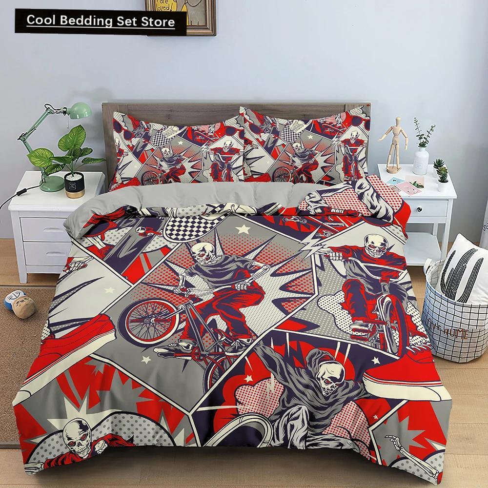 Comic Muster Bettbezug Queen King Cartoon Bettwäsche Set für Kinder Jungen Mädchen Hippie Hip Hop Rock Stil Polyester Bettdeckenbezug