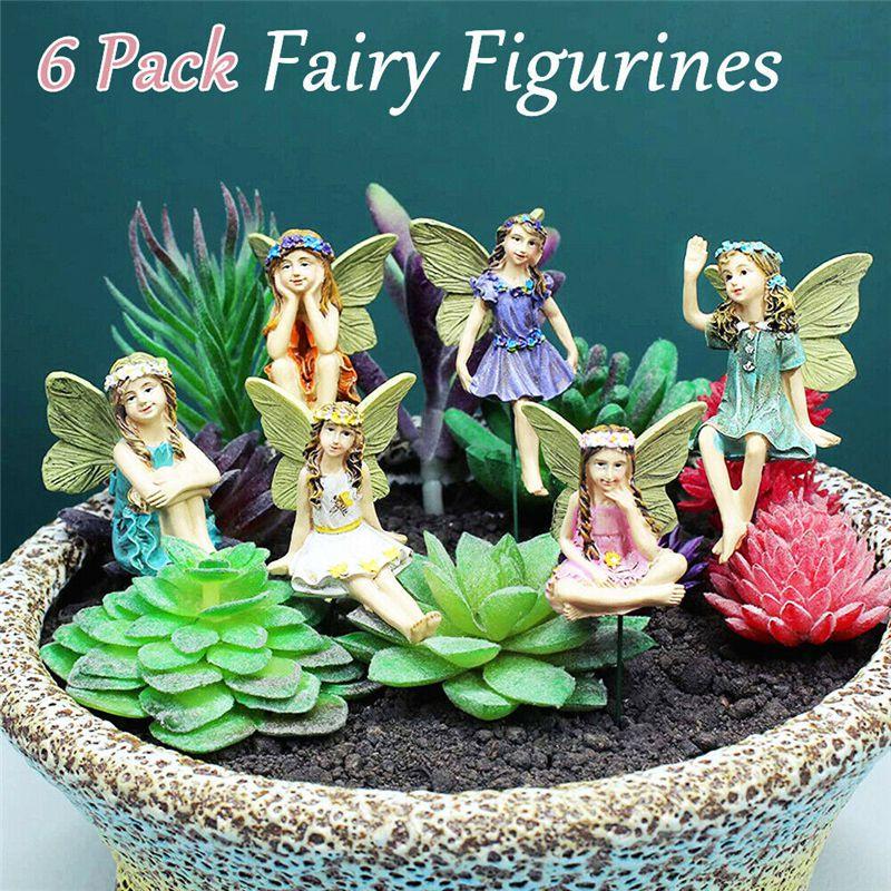 6pc Miniature Fairy Garden Figurines Set Vibrant Multicolored Outdoor Micro Landscape Decor