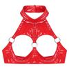 Womens Open Cup Underwired Bra Crop Top Backless Vest Wet Look Patent Leather Camisole Tops Clubwear