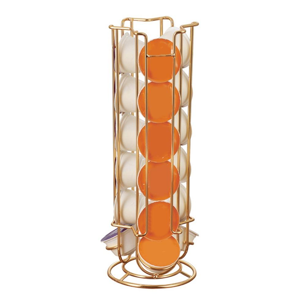 Gold Finish Coffee Capsule Holder Iron Wire Construction Coffee Capsule Stand Countertop Storage