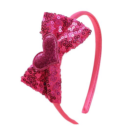 Girl Headband Sparkling Sequins Hearts Bow Decor Lightweight Hair Hoop Seamless Arc Design Party Hair Accessory