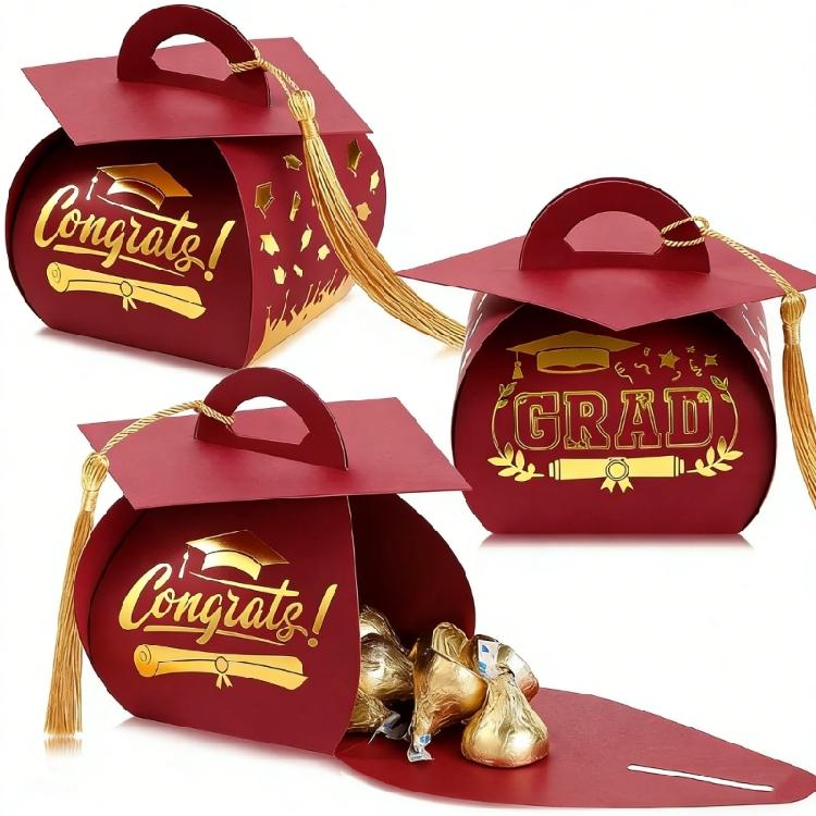 Graduation Hat Candy Holder with Fringes Decorative Gift Packaging Box Stylish Students Graduation Accessories