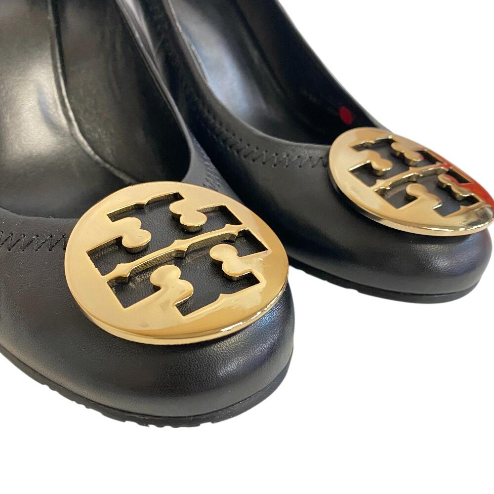 Tory Burch Wedge sole Double T logo leather Caroline 54 pumps black leather Women Used