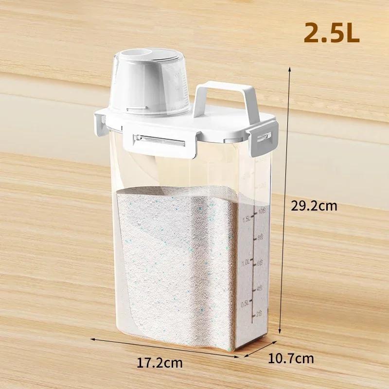 Portable Airtight Storage Jar for Laundry - Washing Powder & Liquid Dispenser with Measuring Cup Efficient Laundry Organizer
