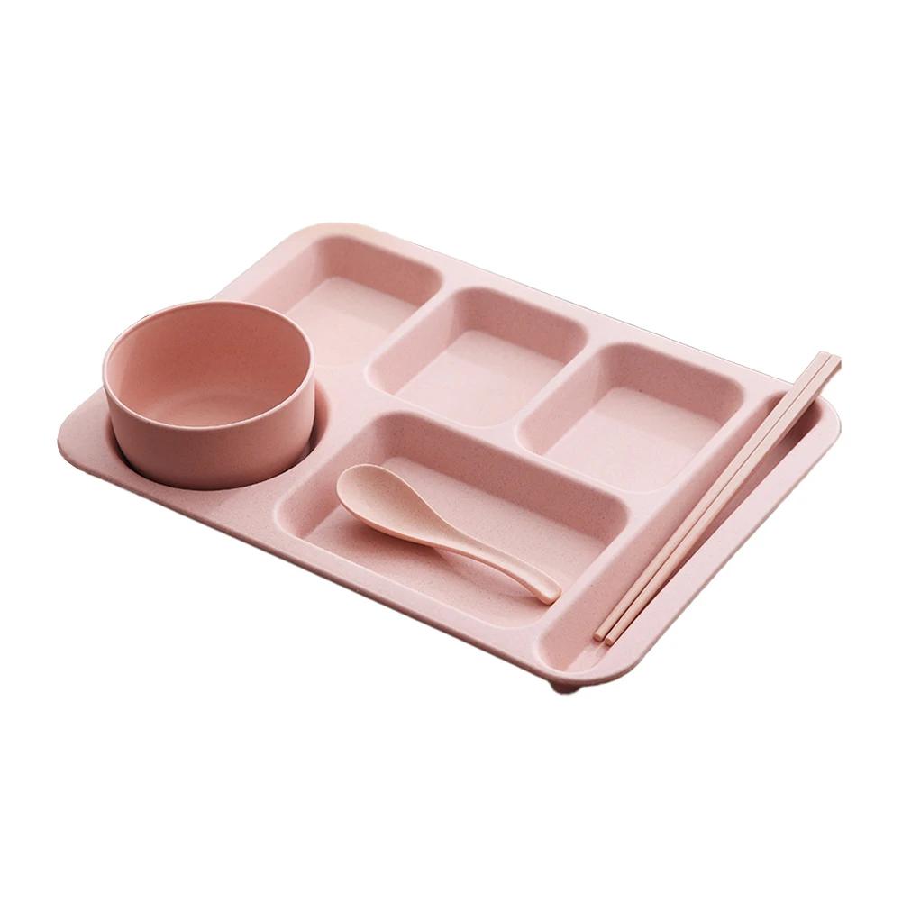1Set Student Meal Plate Fast Food Bowls Anti-fall Household Meal Plate Separation Plate Bowl Cup Set Dinner Set Service Assiette