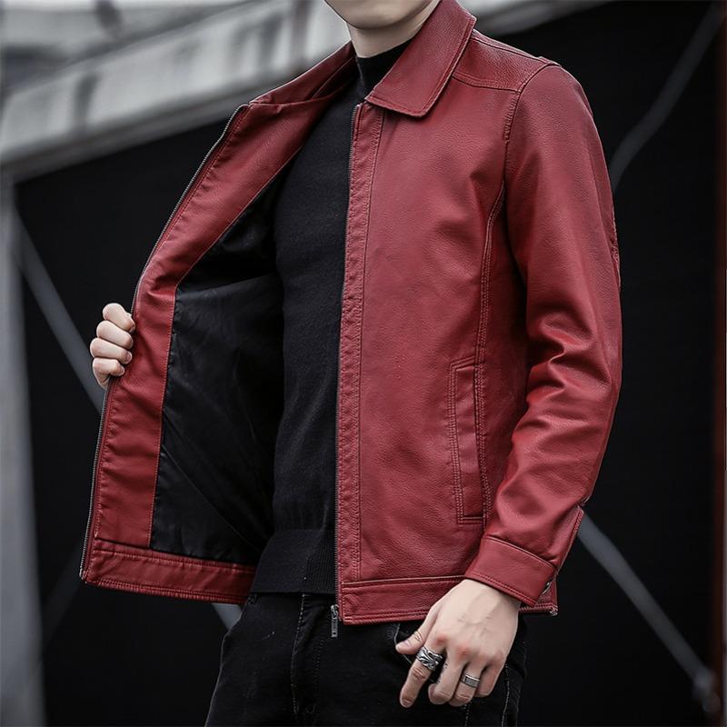 Spring, autumn and winter men's leather jacket middle-aged men's PU leather jacket lapel jacket men's business simple men's clothing