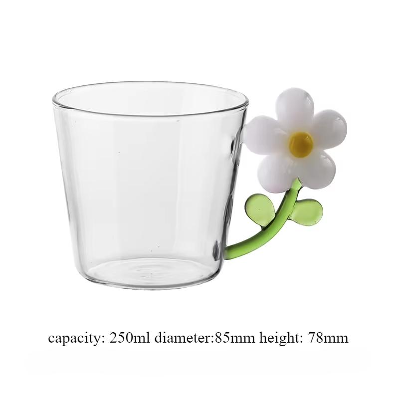 Transparent Heat-resistant Glass Cups Flower Handle Cup Milk Water Glass for Breakfast Coffee Mug Home Decor Drinking Glasses