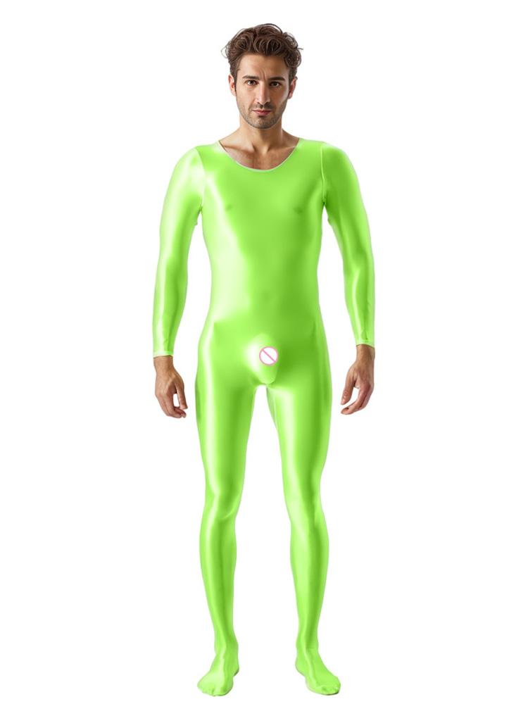 Sexy Men Candy Color Oil Glossy Shiny Shapping Bodysuit Stain Smooth Sheer See Through Sexy Tights Elastic Fitness Leotard